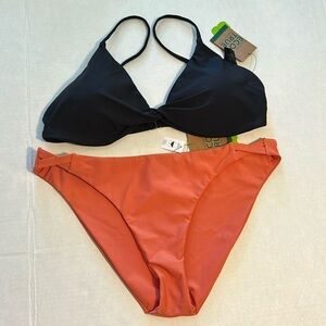 Volcom XLarge 2-piece Bikini Simply Seamless VNeck black&Hipster Terracotta NWT